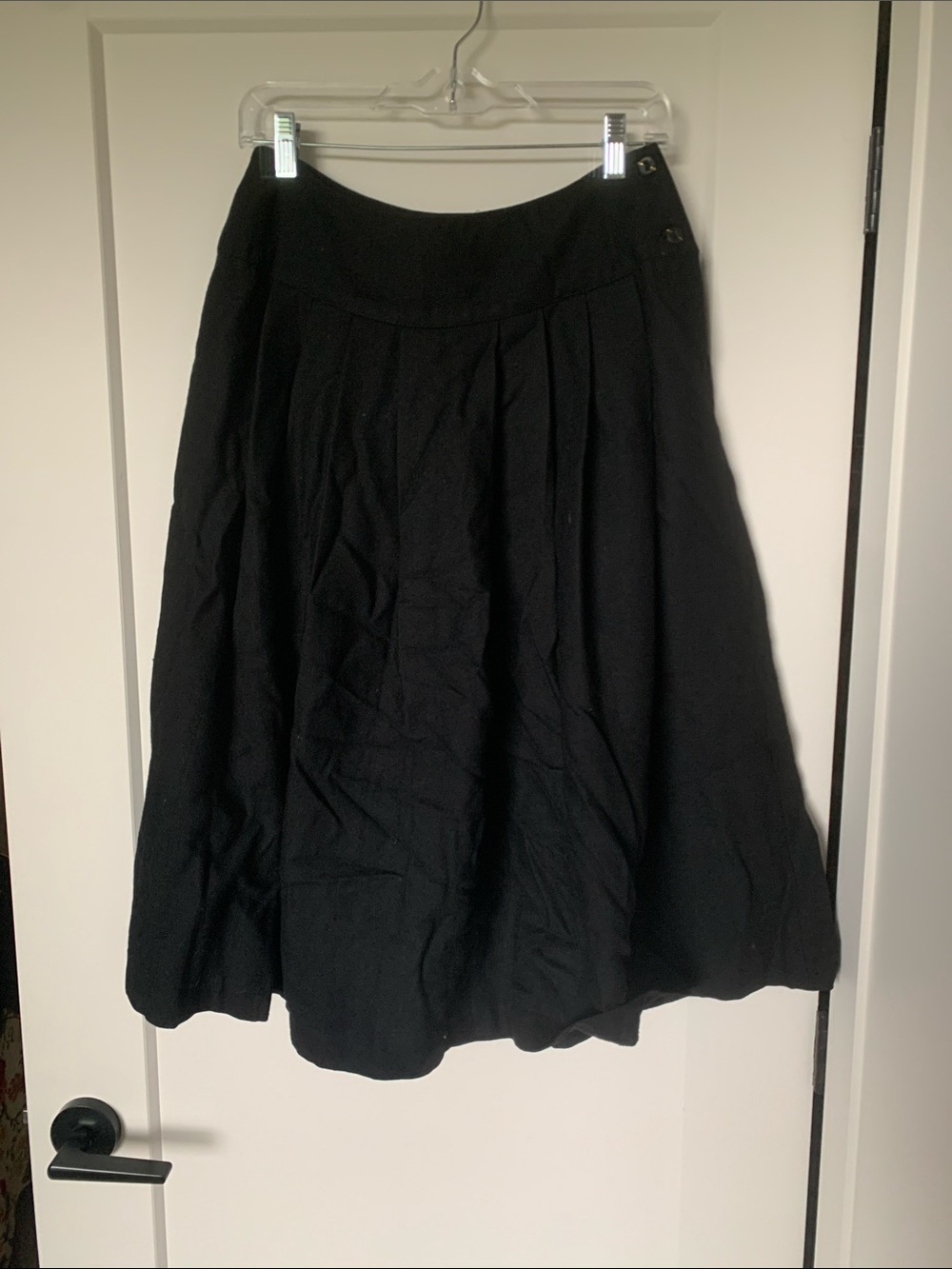 100% Pure Virgin Wool Pleated Black Midi Skirt Elegant A-Line Dark Academia